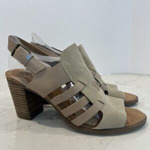 TOMS Womens 11 Majorca Woven Cutout Open Toe Tan‎ Leather Heeled Sandals